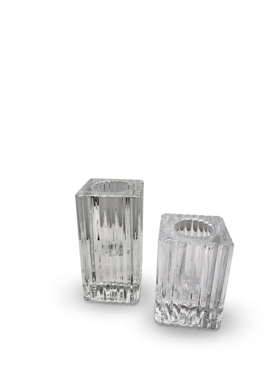Ribbed Glass Candle Holder Set