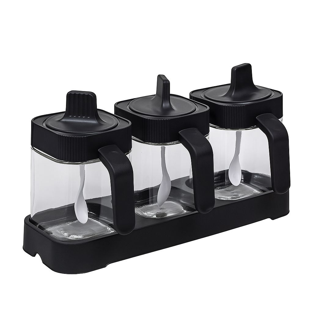 3-Piece Spice Jar Set with Spoons & Stand