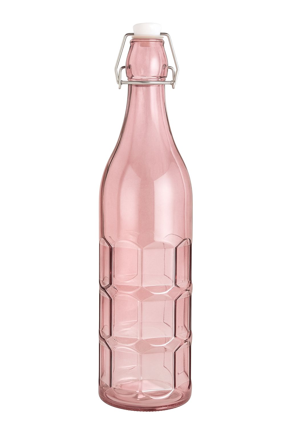 Pink Glass Water Bottle with Geometric Design