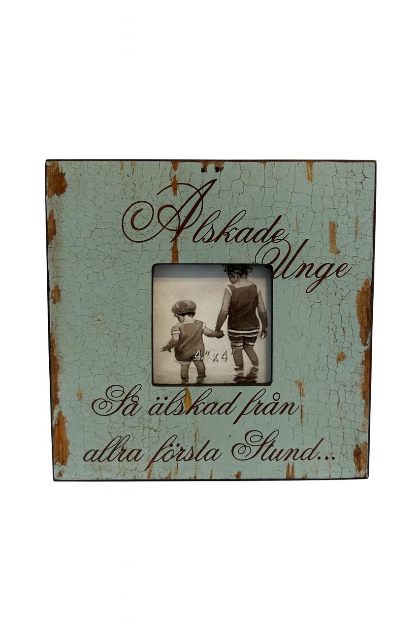Vintage Distressed Wood Photo Frame with Script – 10x10 cm