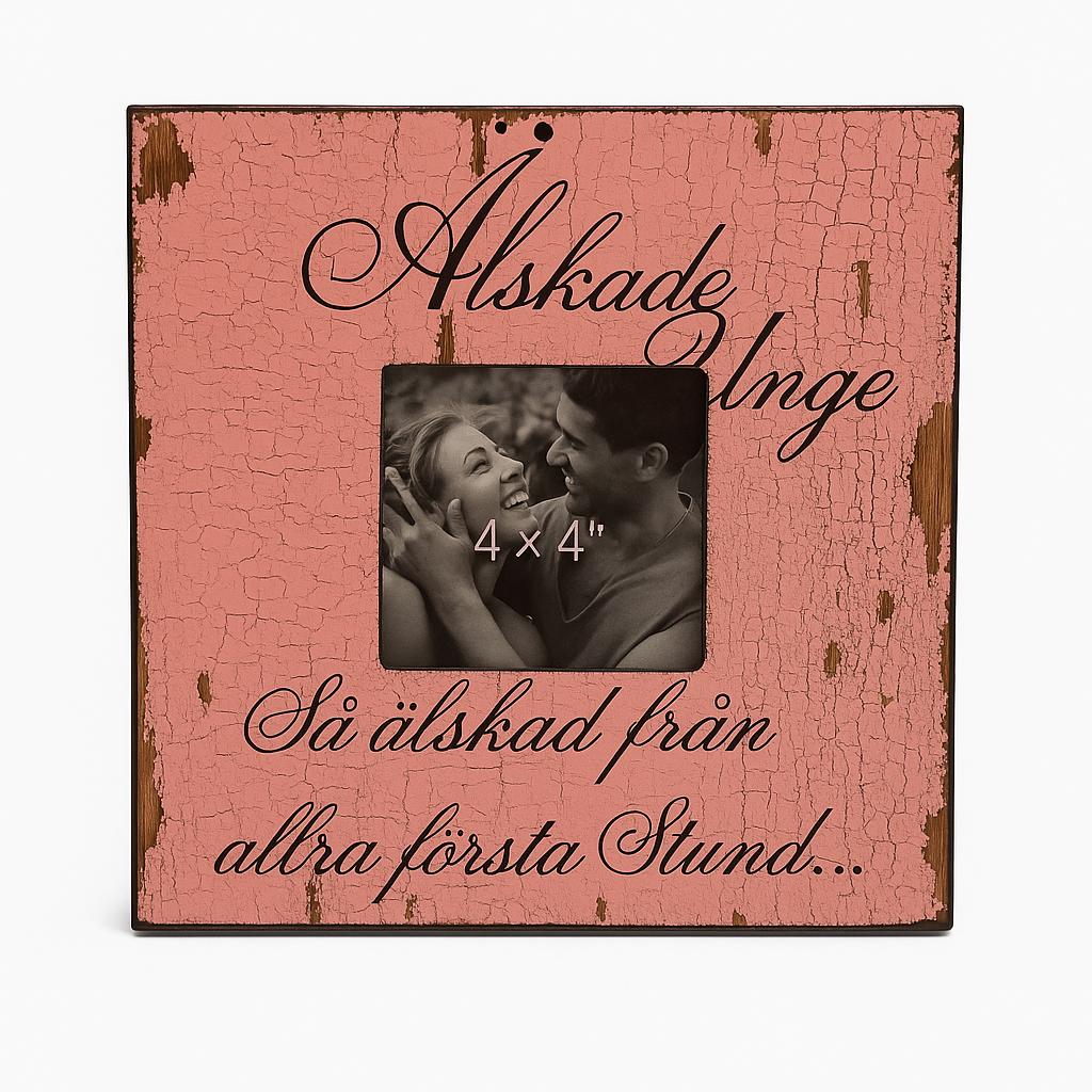 Vintage Distressed Wood Photo Frame with Script – 10x10 cm
