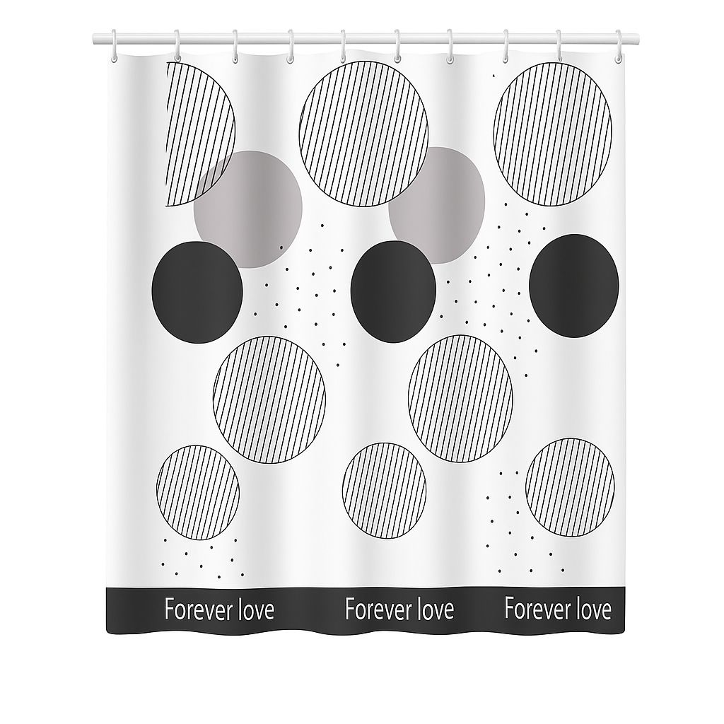Geometric “Forever Love” Shower Curtain – Modern Black & White - 180*200