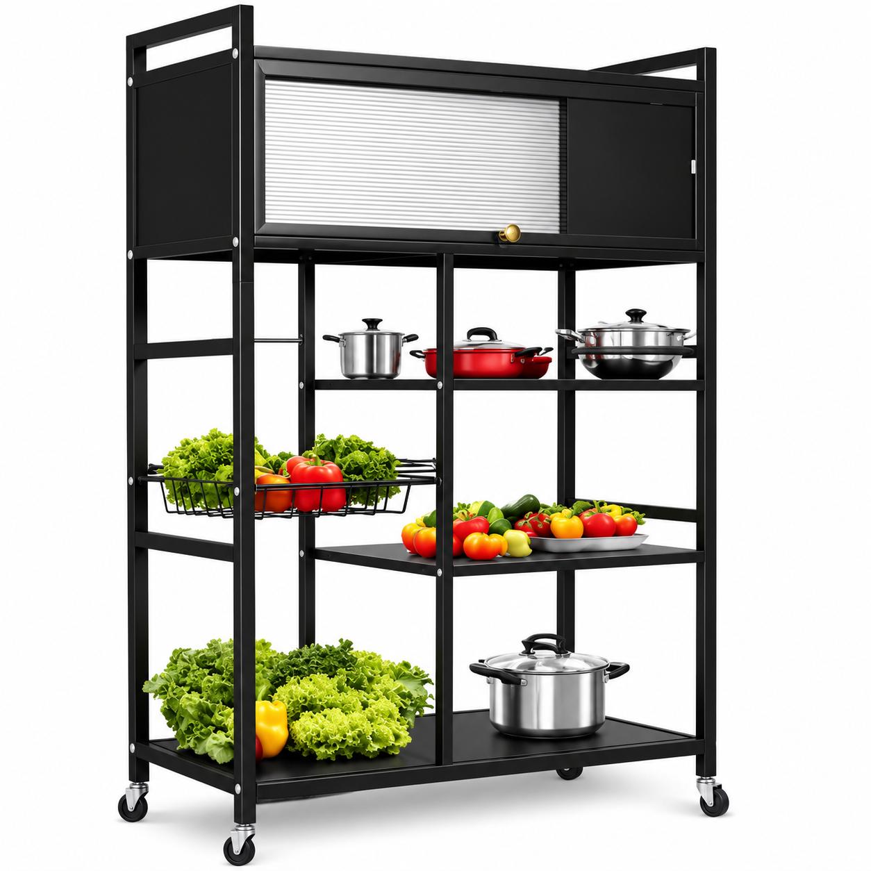 Rolling Kitchen Storage Rack with Cabinet