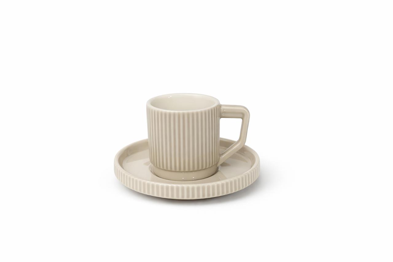 Ribbed Coffee Cup & Saucer – Minimal Design Set of 6