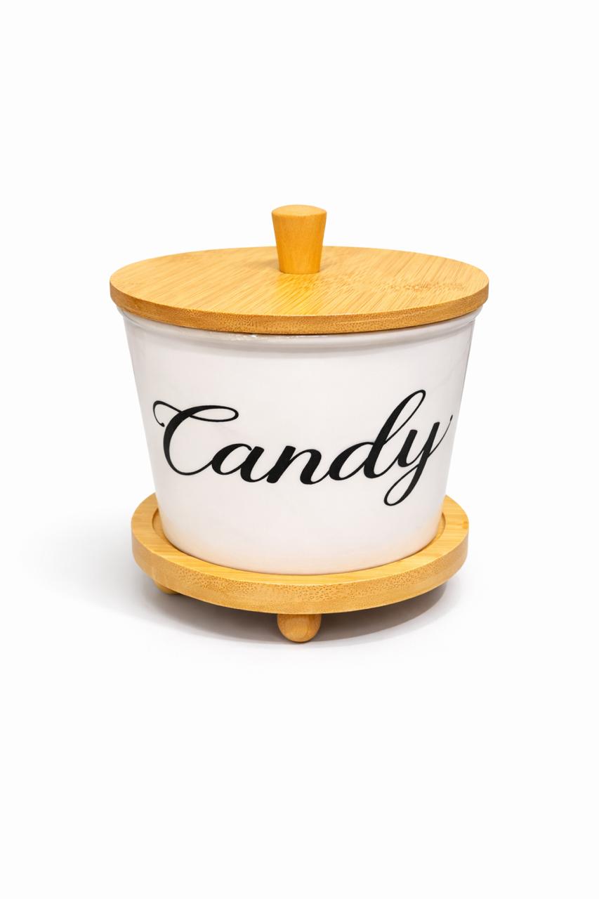Candy Porcelain Storage Jar with Bamboo Lid