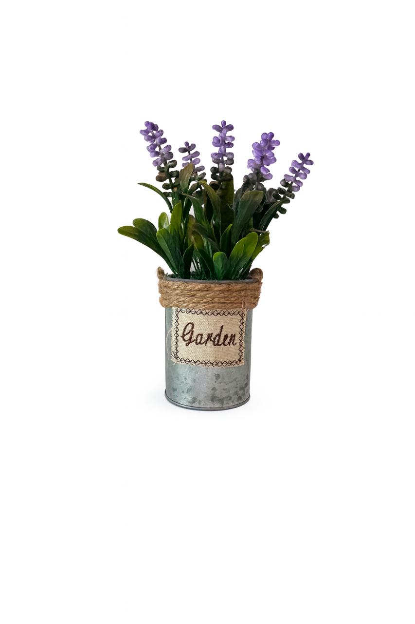 Artificial Lavender in Rustic Metal Pot