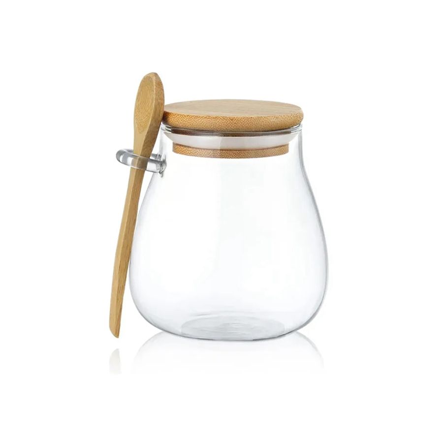 Glass Jar with Wooden Lid & Spoon