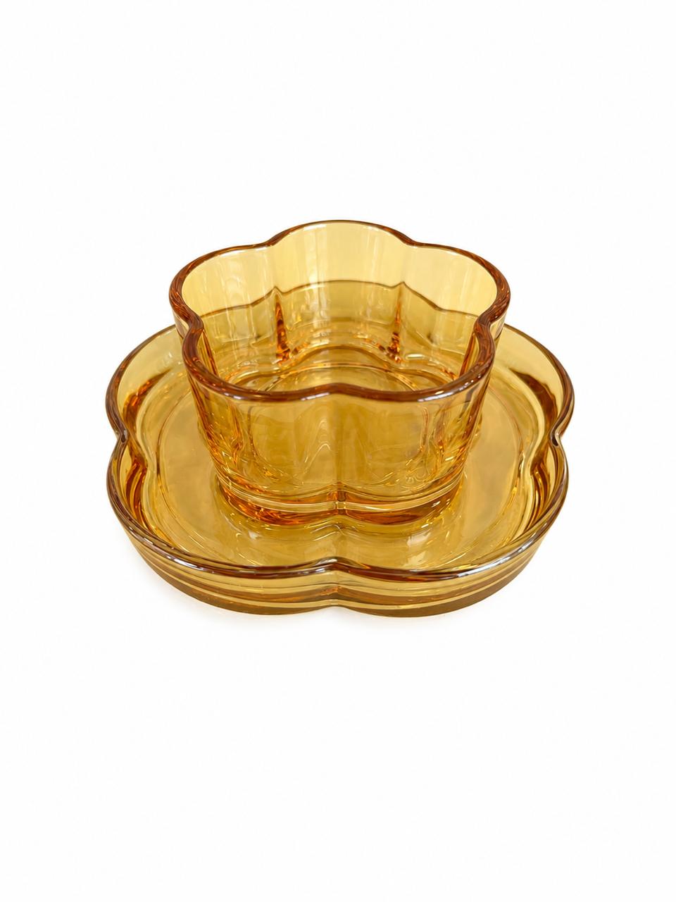 Flower Glass Dessert Bowl & Plate Set of 6