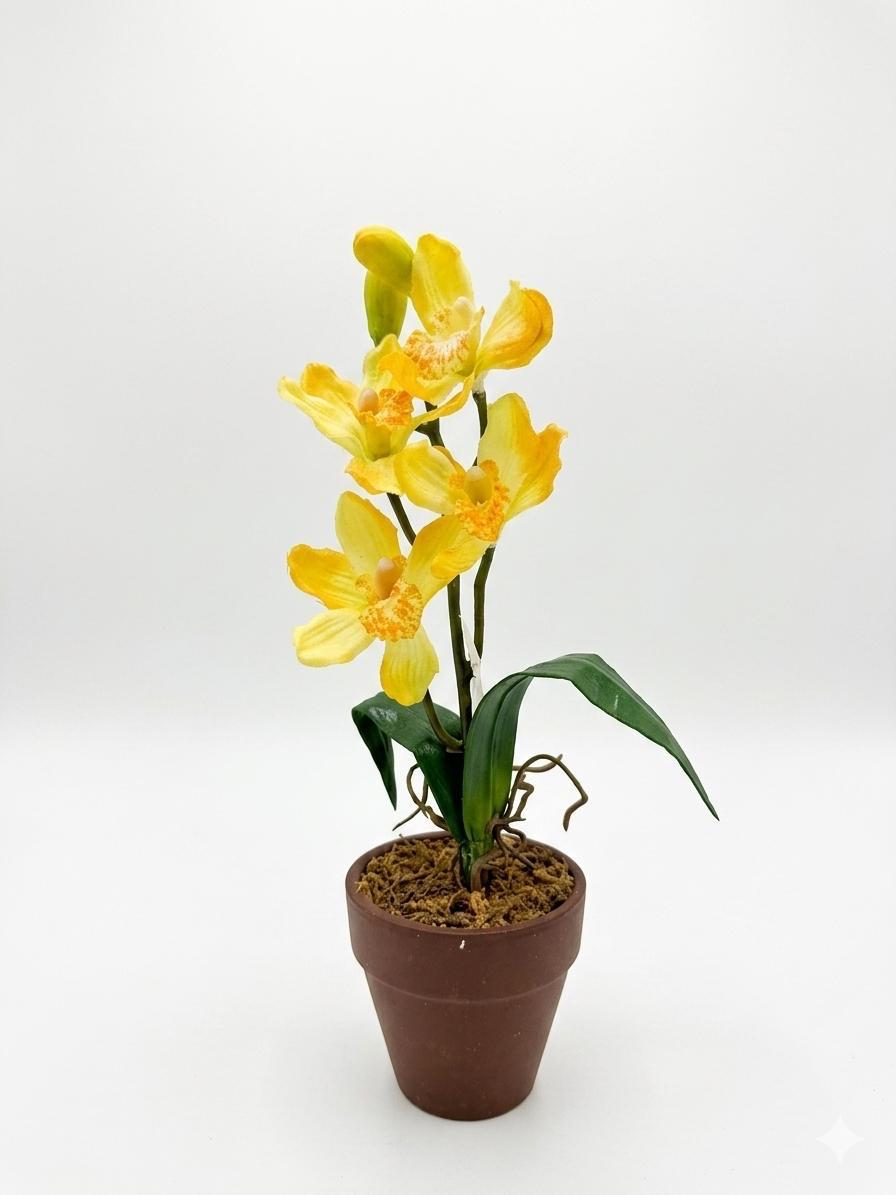 Yellow Orchid Artificial Plant in Decorative Pot