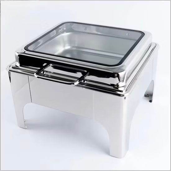 Stainless Steel Square Chafing Dish with Glass Lid – 9L