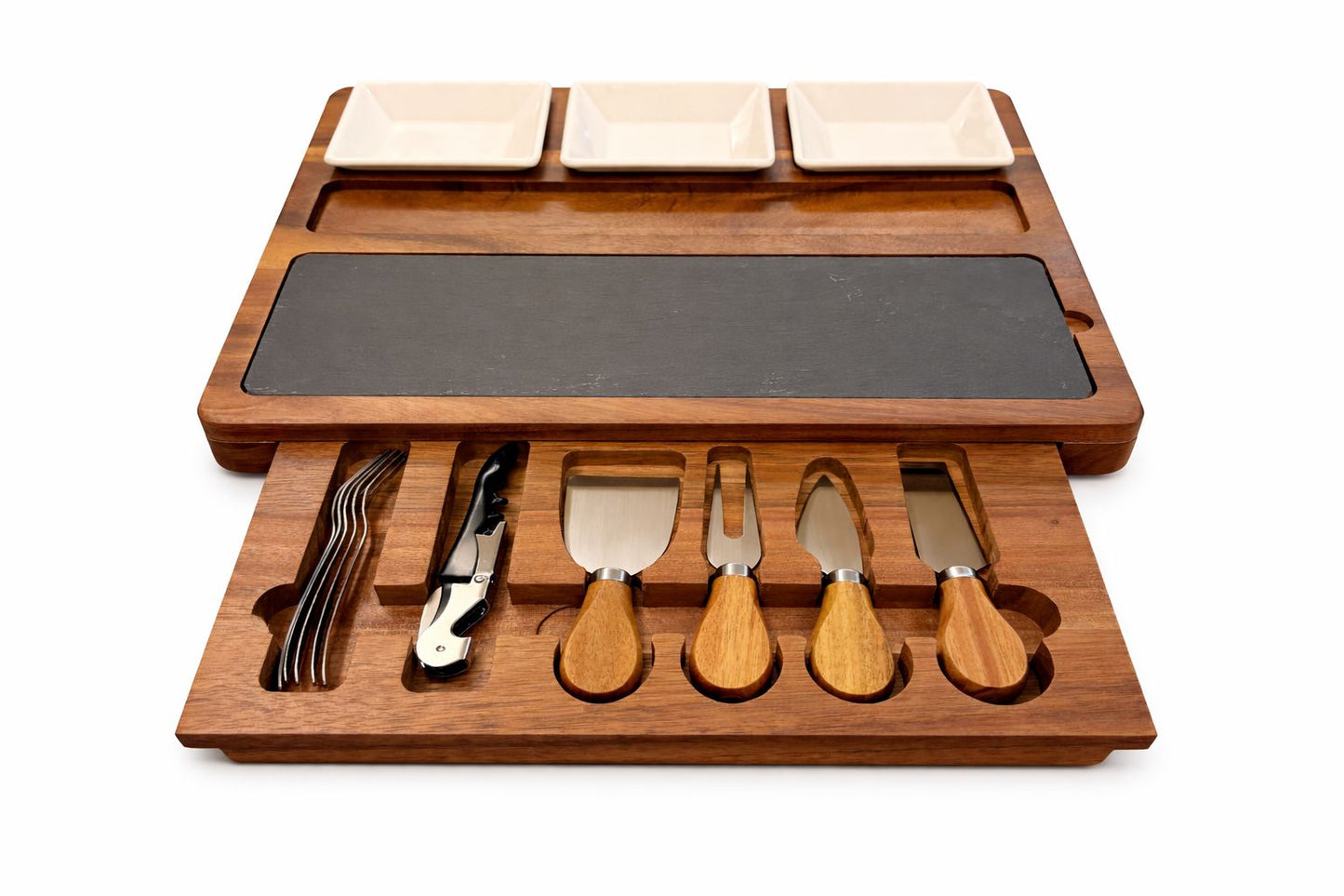 Serving Board with Integrated Dishes & Stone Presentation Surface