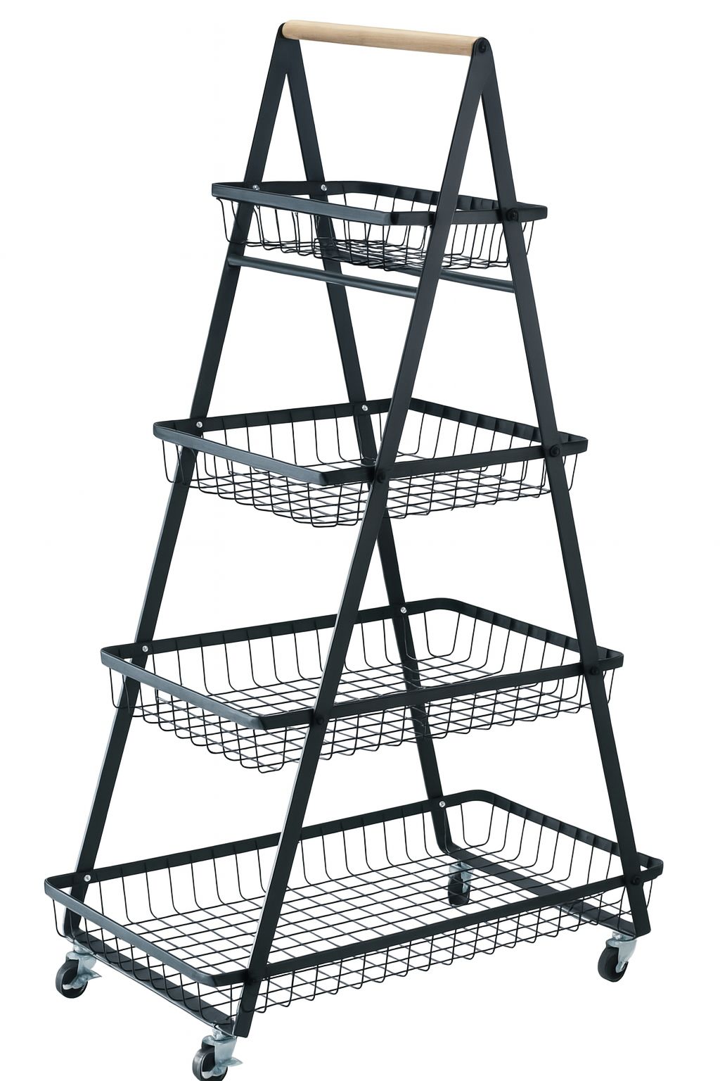 4-Tier A-Frame Storage Rack with Baskets & Wheels