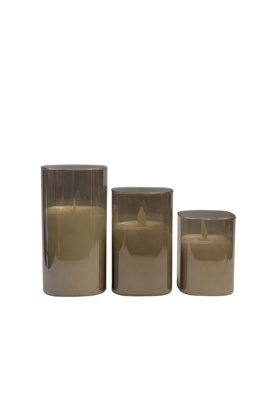 Smoky Glass LED Candle Set (3 Pieces)