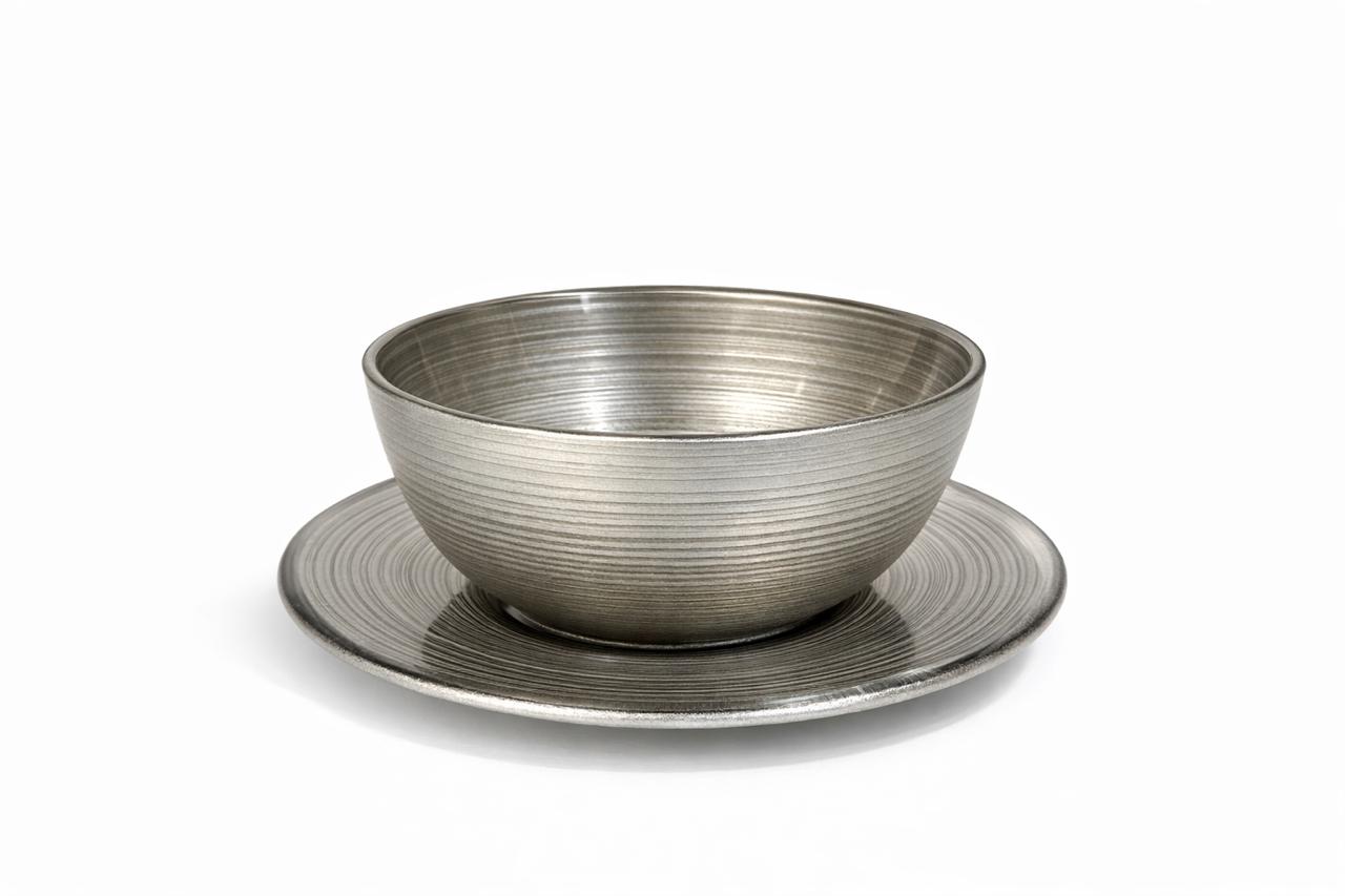 Silver Textured Meghle Bowl with Saucer Set of 6
