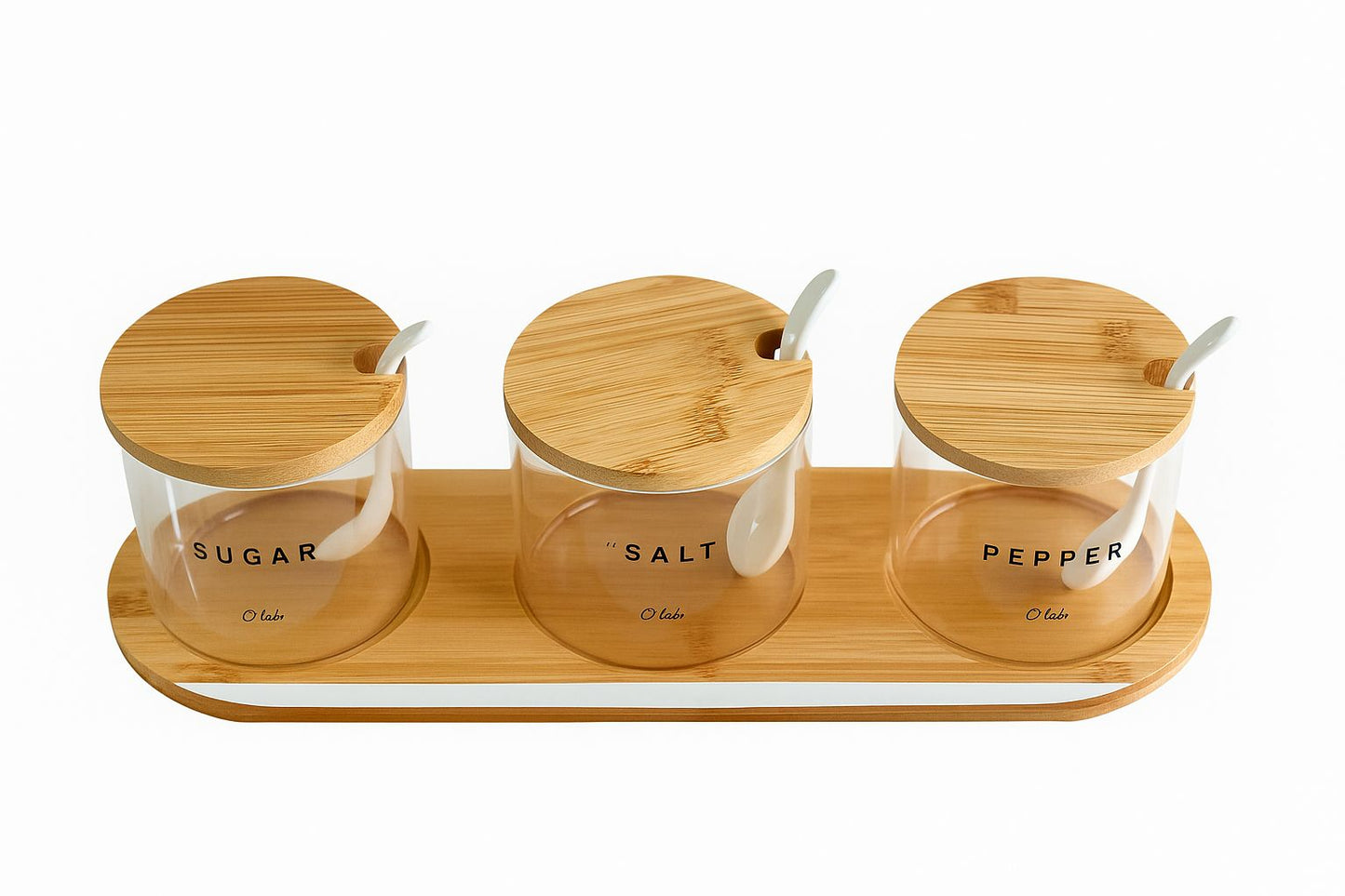 3-Piece Glass Spice Jar Set with Wooden Lids & Spoons