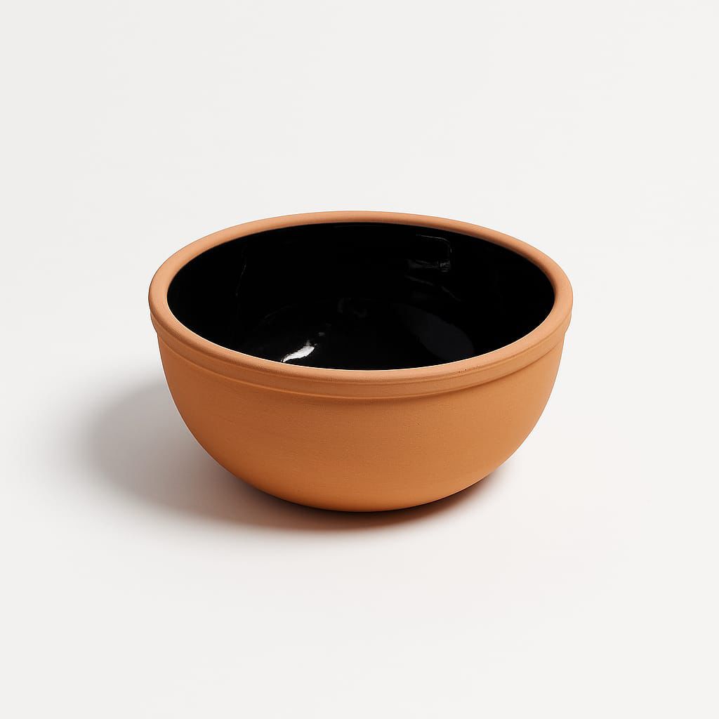 Black-Glazed Clay Serving Bowl