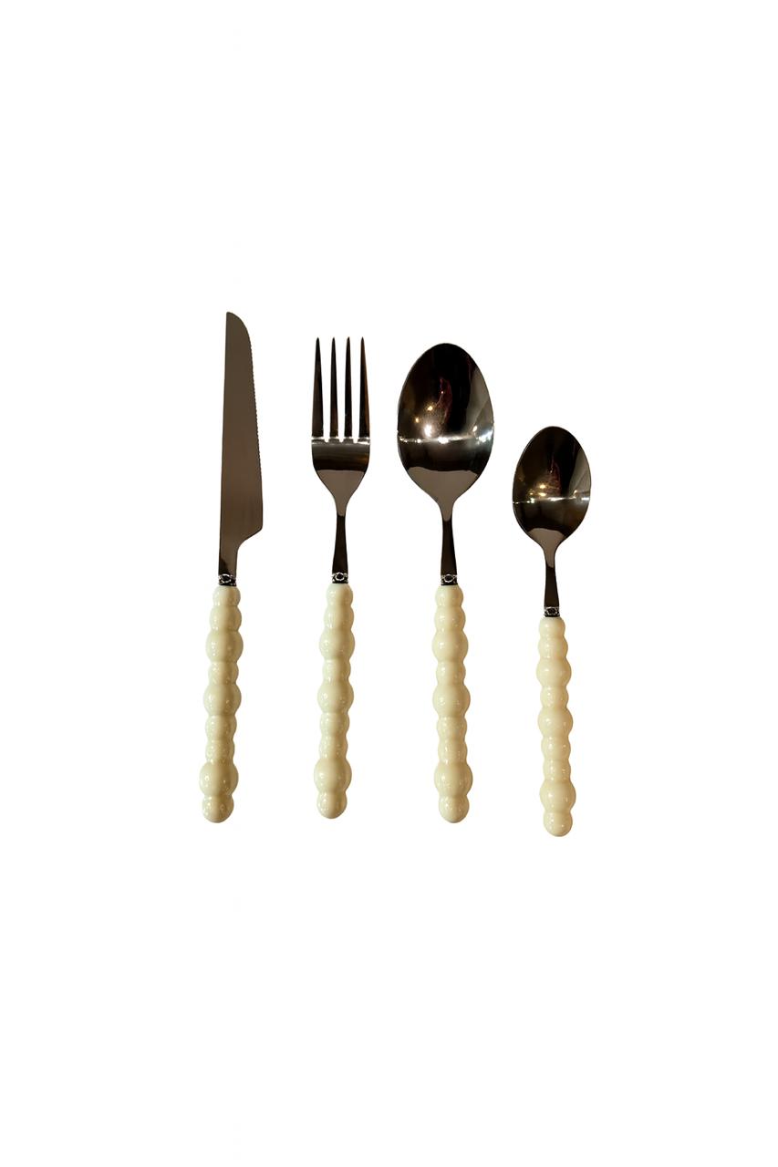 24-Piece Cutlery Set with Textured Cream Handles