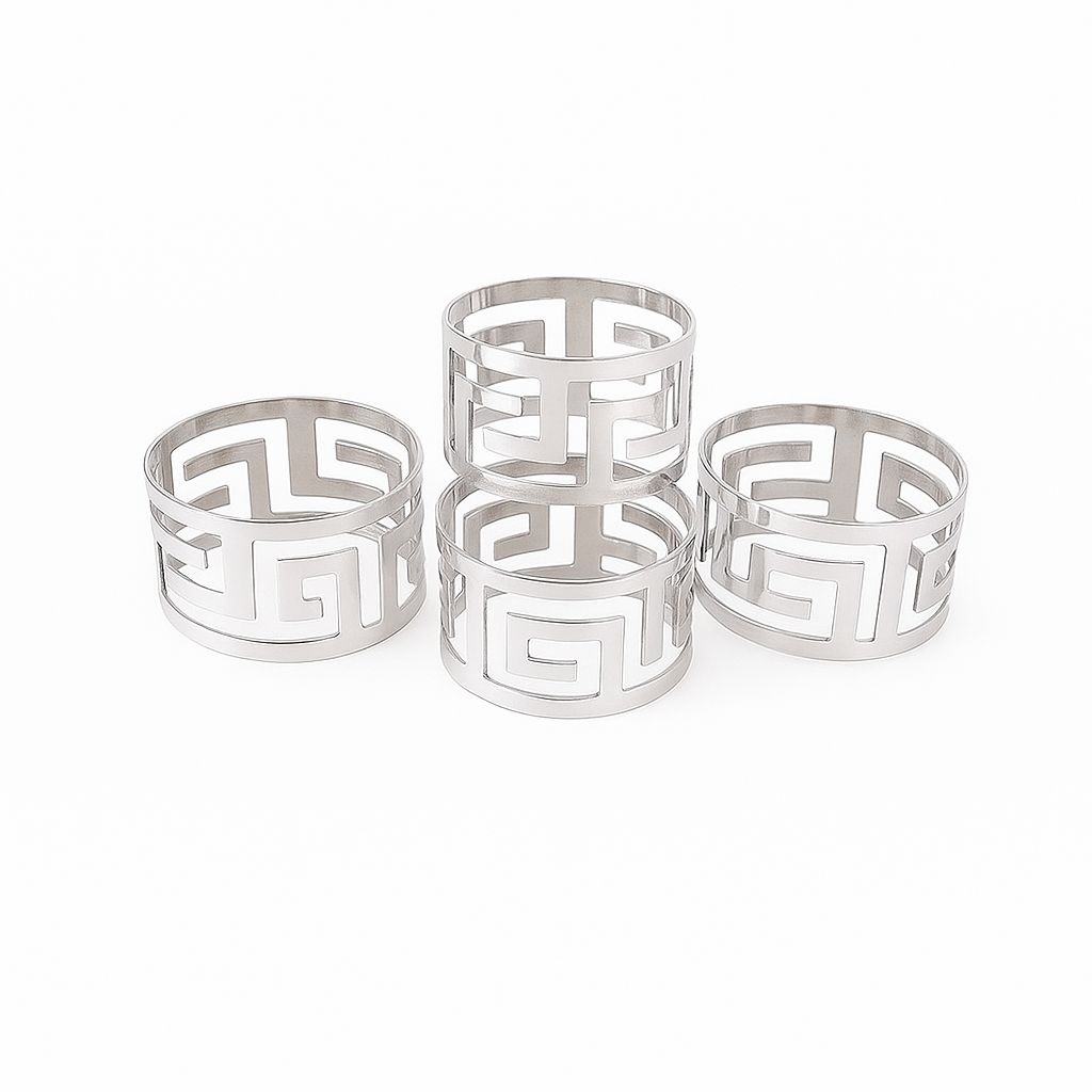 Greek Key Silver Napkin Rings – Set of 4
