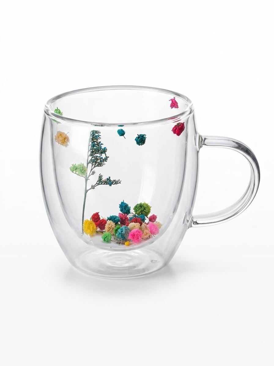 Double Wall Floral Glass Mug