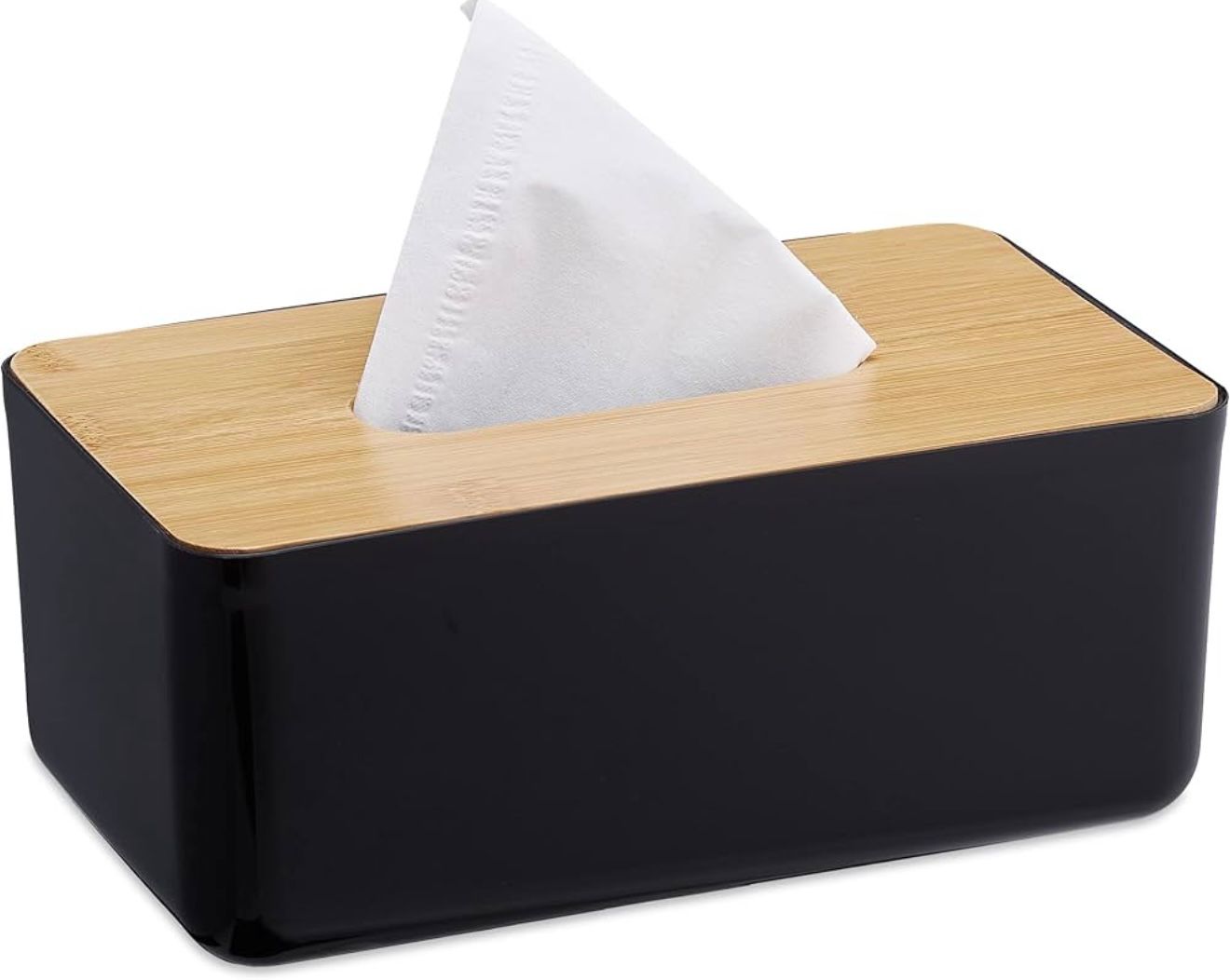 Bamboo & Black-White Tissue Box Cover Set – Modern Minimalist Duo