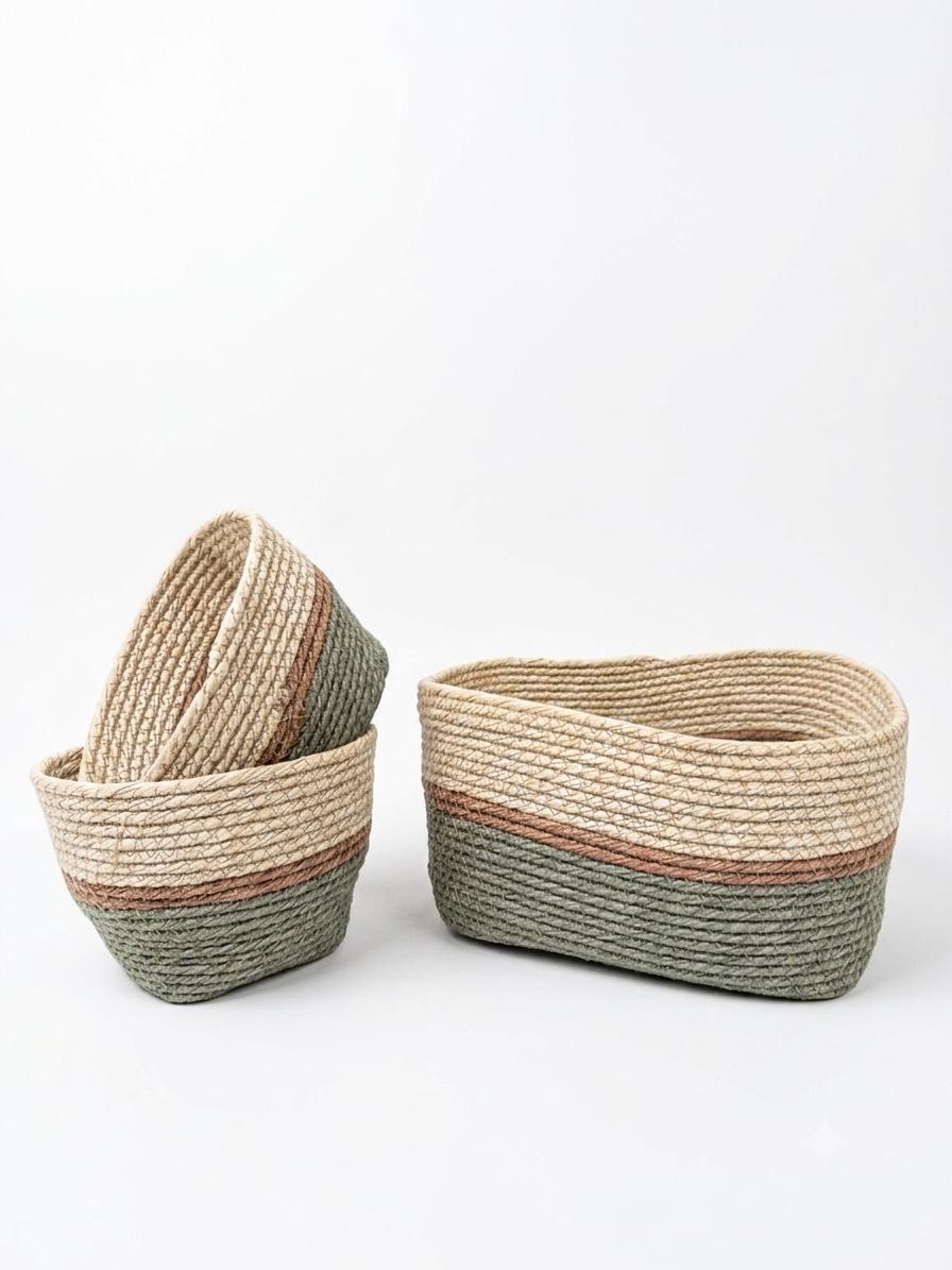 Contemporary Woven Storage Basket Set of 3