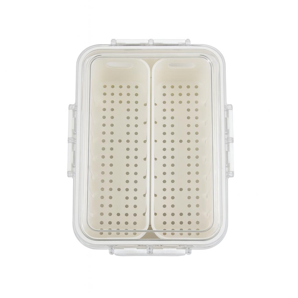Dual-Compartment Fresh Food Storage Box with Drain Tray
