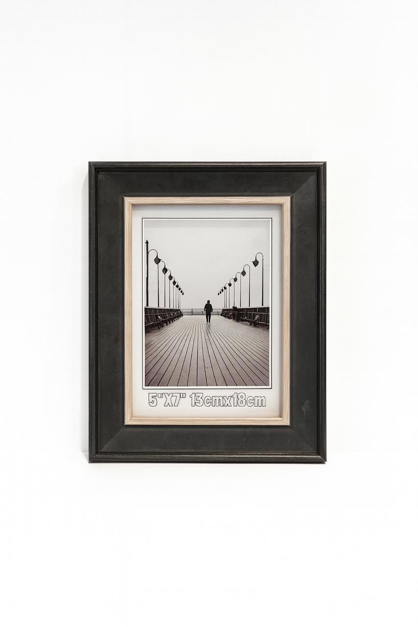 Dark Wooden Photo Frame with Beige Inner Border – 13x18 cm (5x7”)