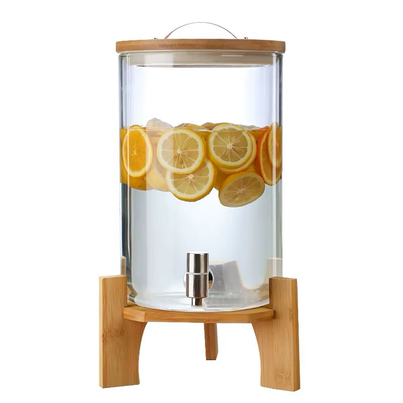 Bamboo Glass Beverage Dispenser – 8L Refreshment Station