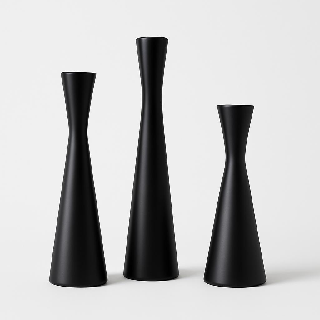 Matte Black Modern Candle Holders (Set of 3)