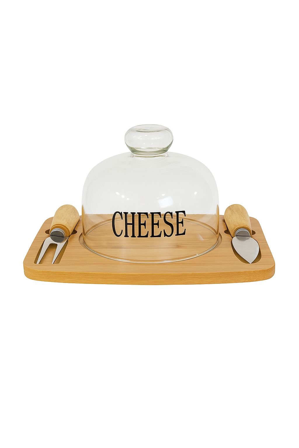 Glass Cheese Dome with Bamboo Board & Utensils