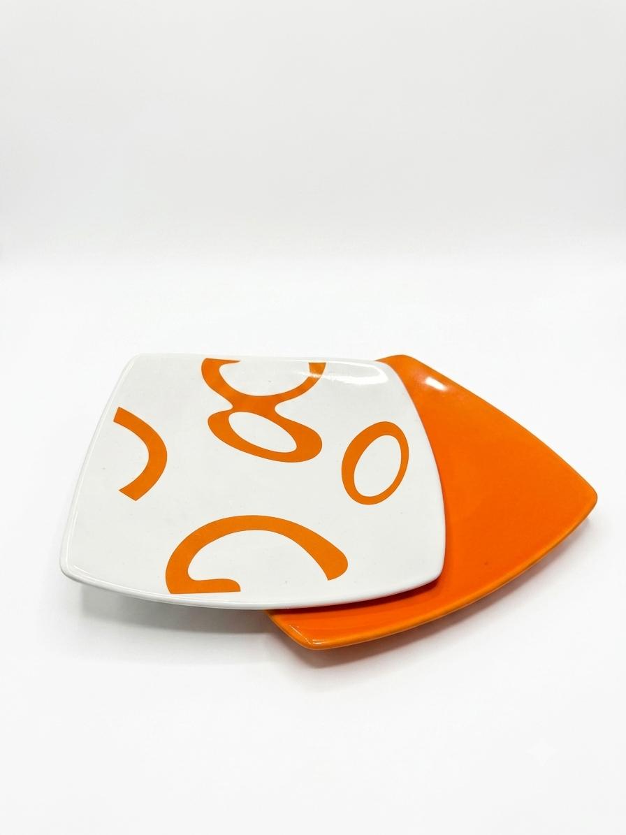 Orange & White Square Plate Set of 6