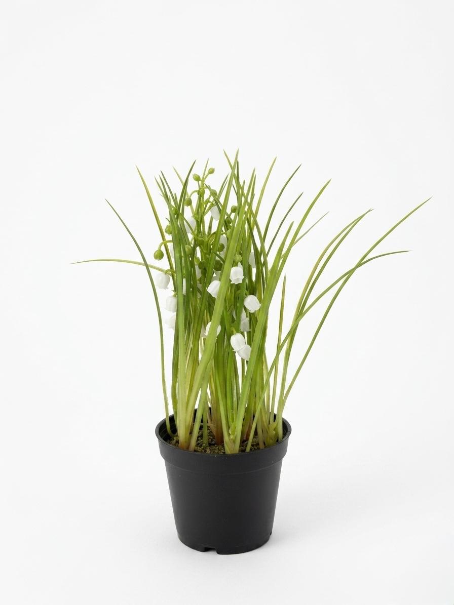 Artificial Lily of the Valley Plant in Black Pot