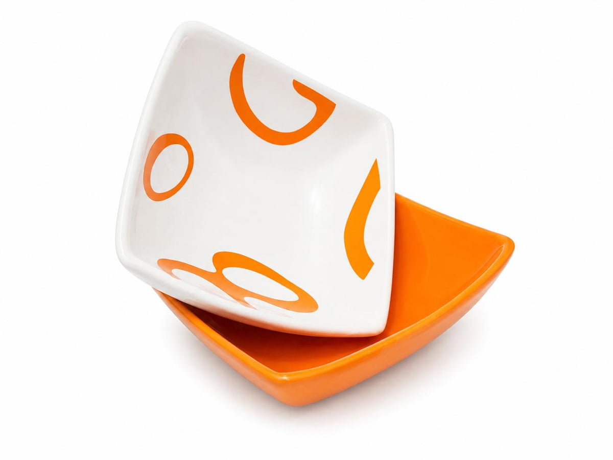 Orange & White Square Bowl Set of 6