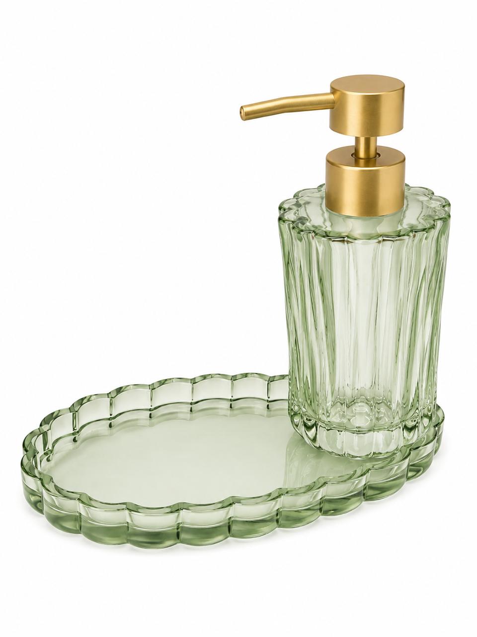 Glass Soap Dispenser with Matching Tray