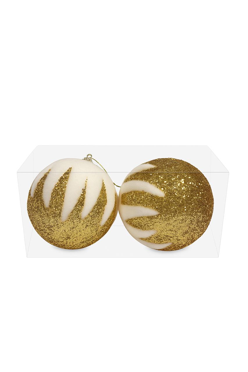 White & Gold Glitter Wave Ornaments – Set of 2