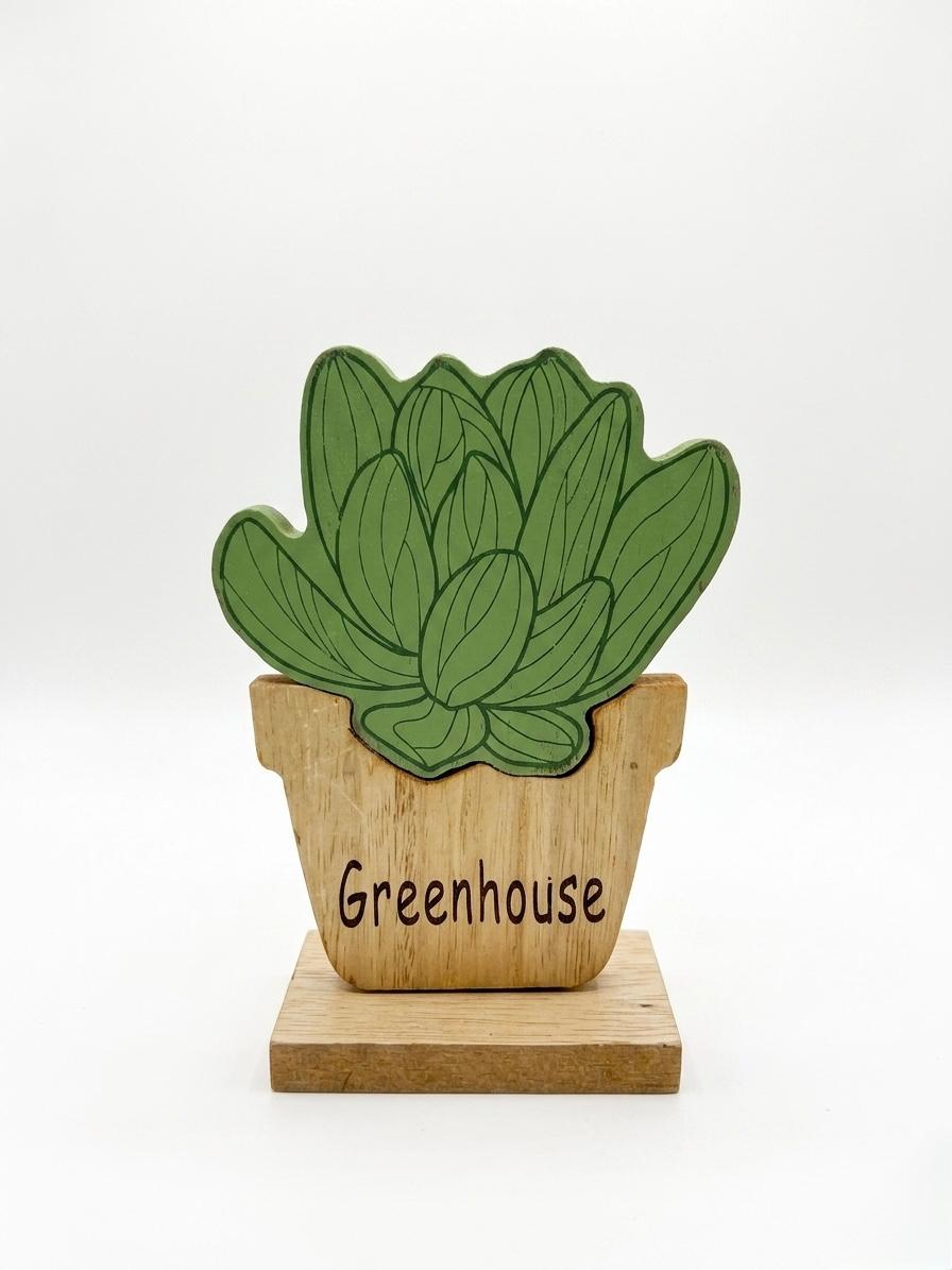 Decorative Plant Wooden Sculpture with “Greenhouse” Design