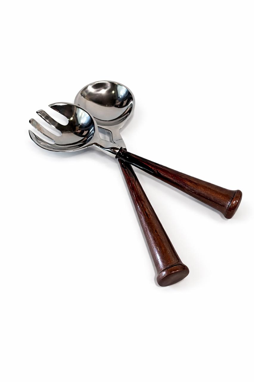 Salad Serving Spoon and Fork with Wooden Handles