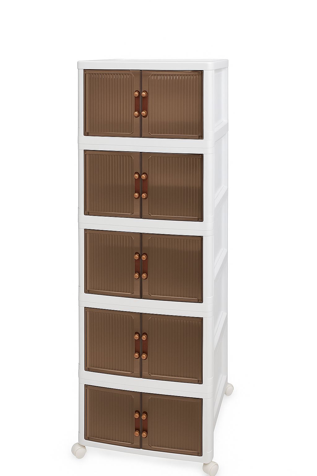5-Tier Plastic Storage Cabinet with Double Doors – Brown & White