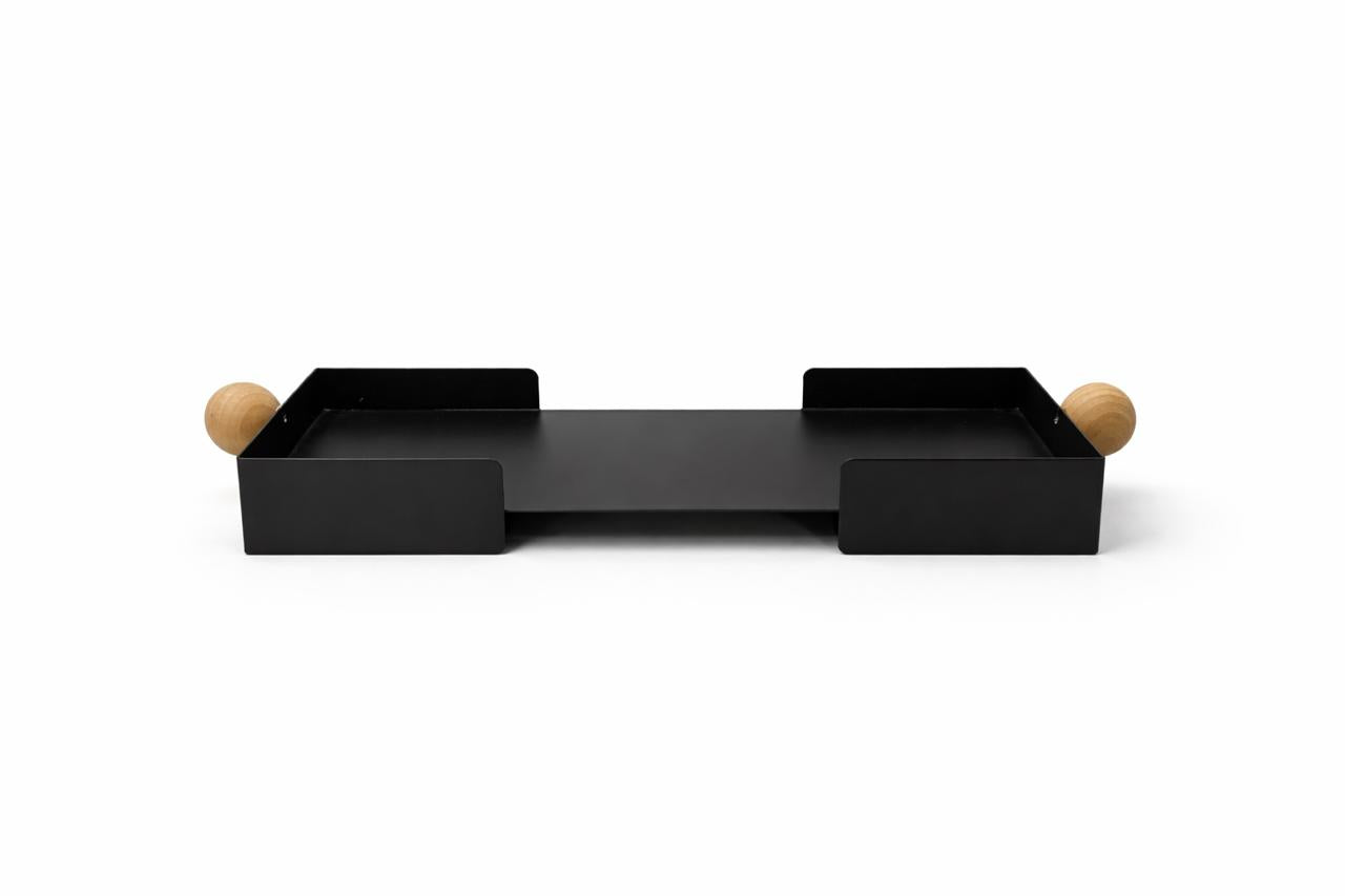 Modern Black Serving Tray with Wooden Handles