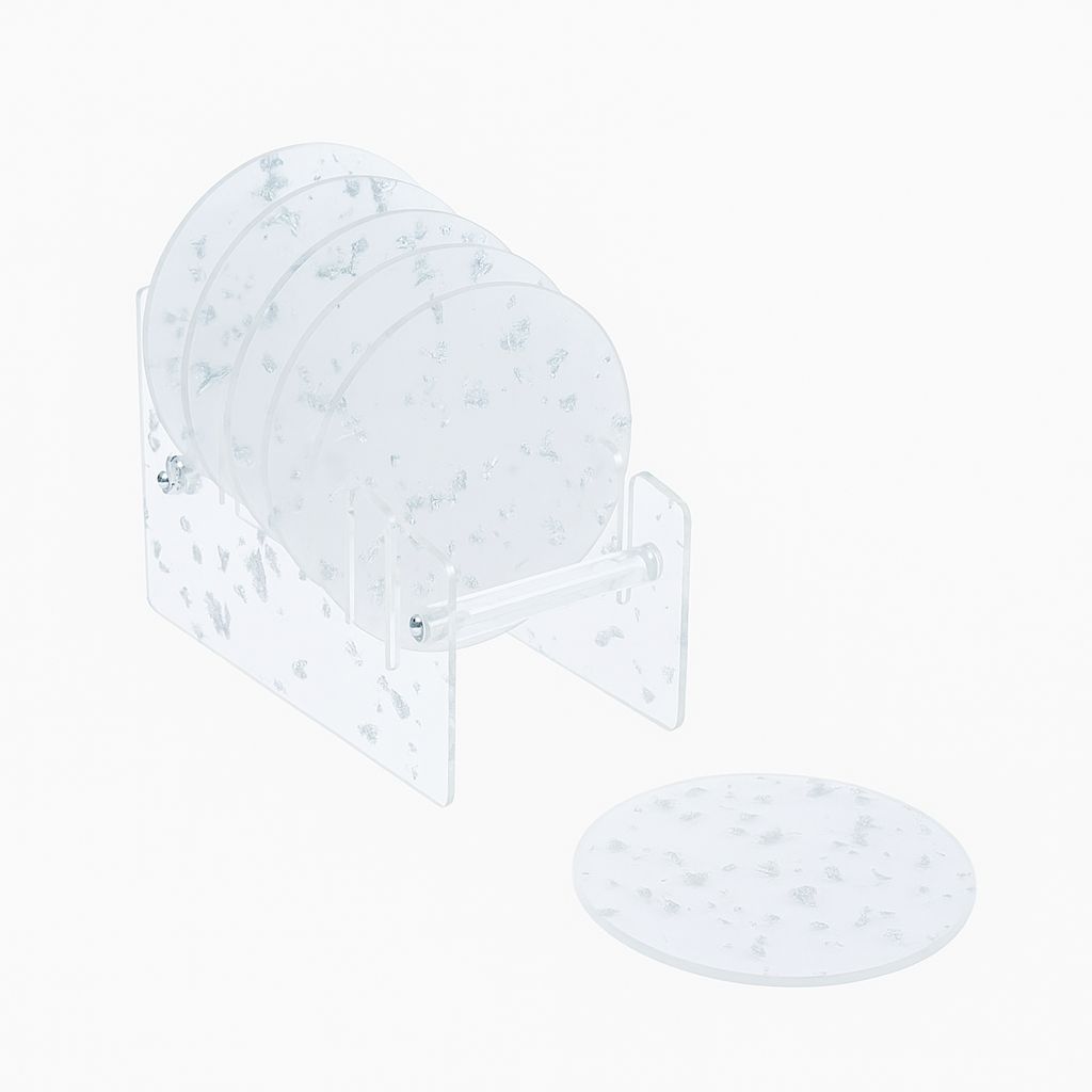 Resin Coaster Set with Silver Flakes – 6 Pieces