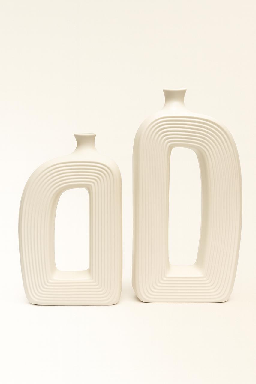 Set of 2 White Porcelain Vases – Geometric Modern Design