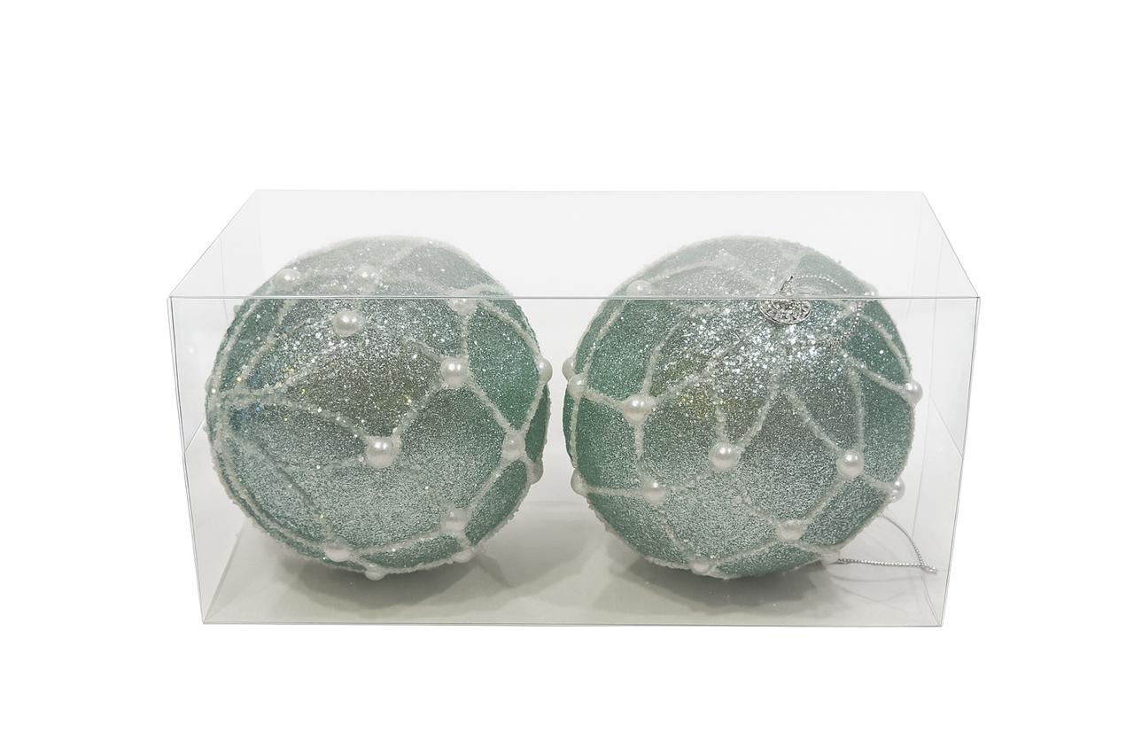 Mint Green Glitter & Pearl Net Ornaments – Set of 2