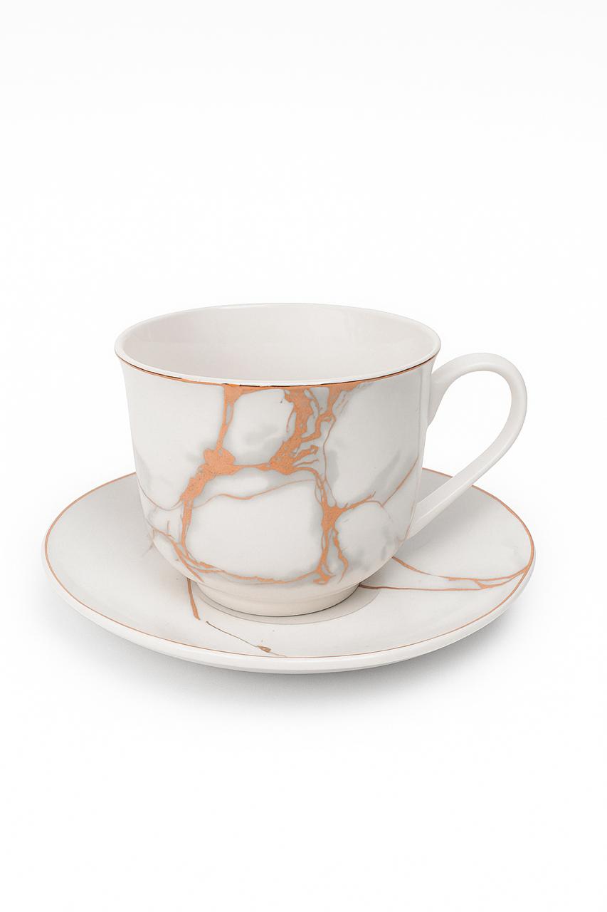 Marble Elegance Tea Cup Set – 6 Pieces with Plates