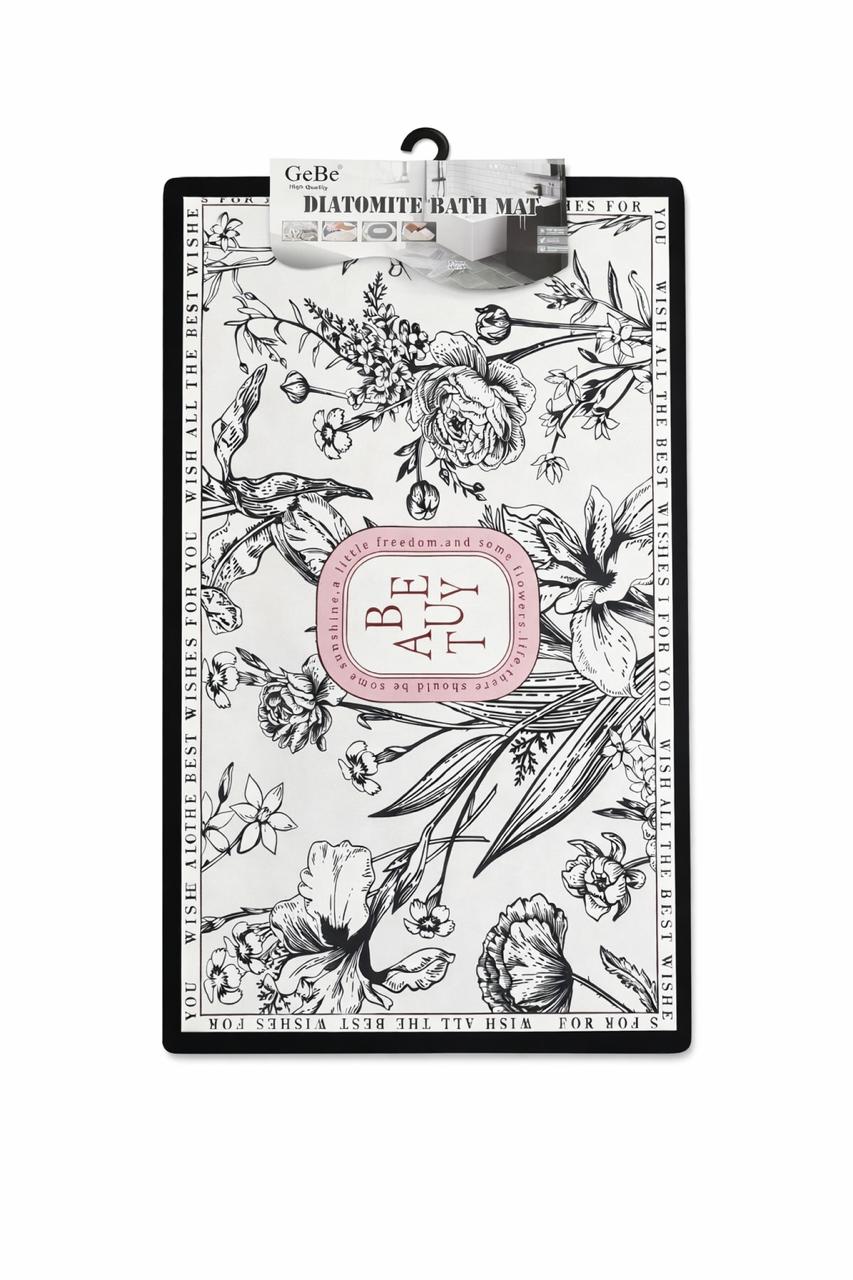 Diatomite Bath Mat with Vintage Floral Print