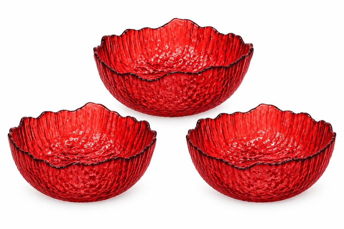 Textured Glass Serving Bowls – Set of 3 pieces S/M/L