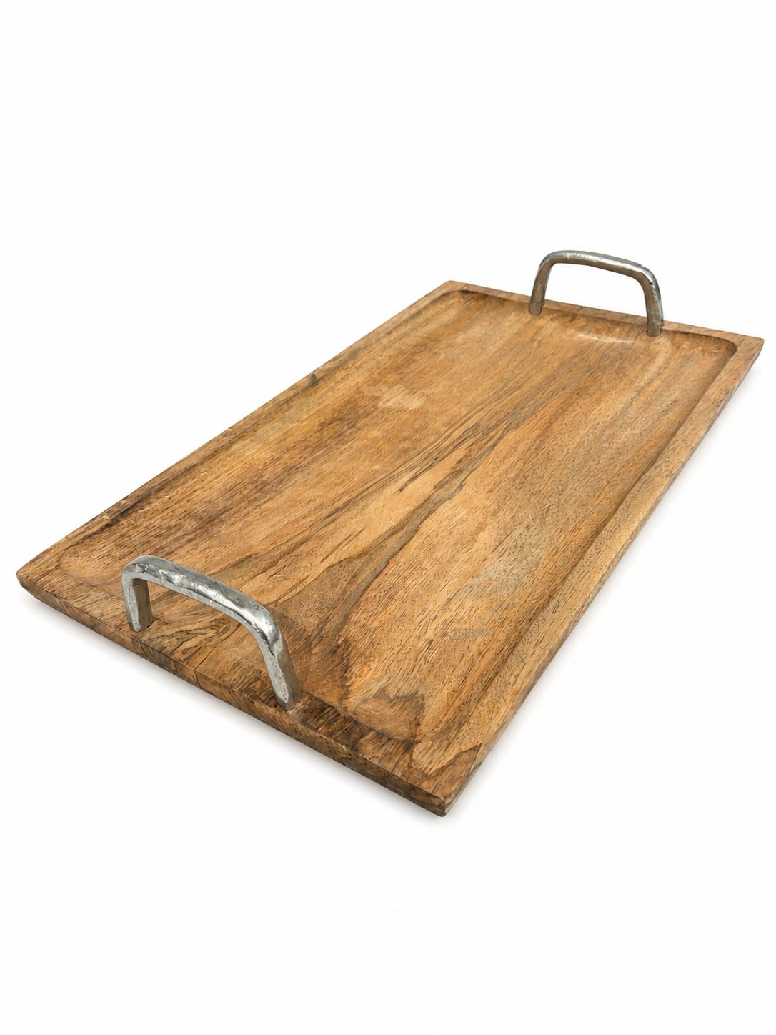 Rectangular Wooden Serving Tray with Metal Handles (56x35)