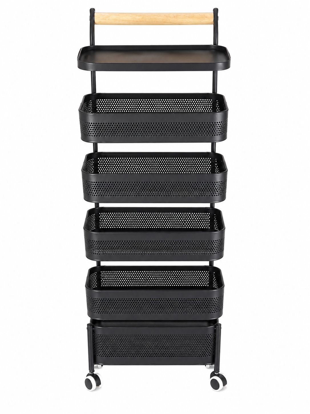 5-Tier Rolling Storage Cart with Metal Baskets (90x30cm)
