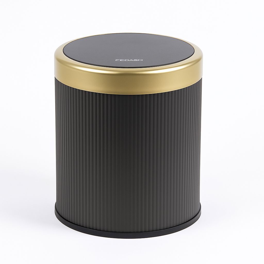 Black & Gold Round Waste Bin – 8L