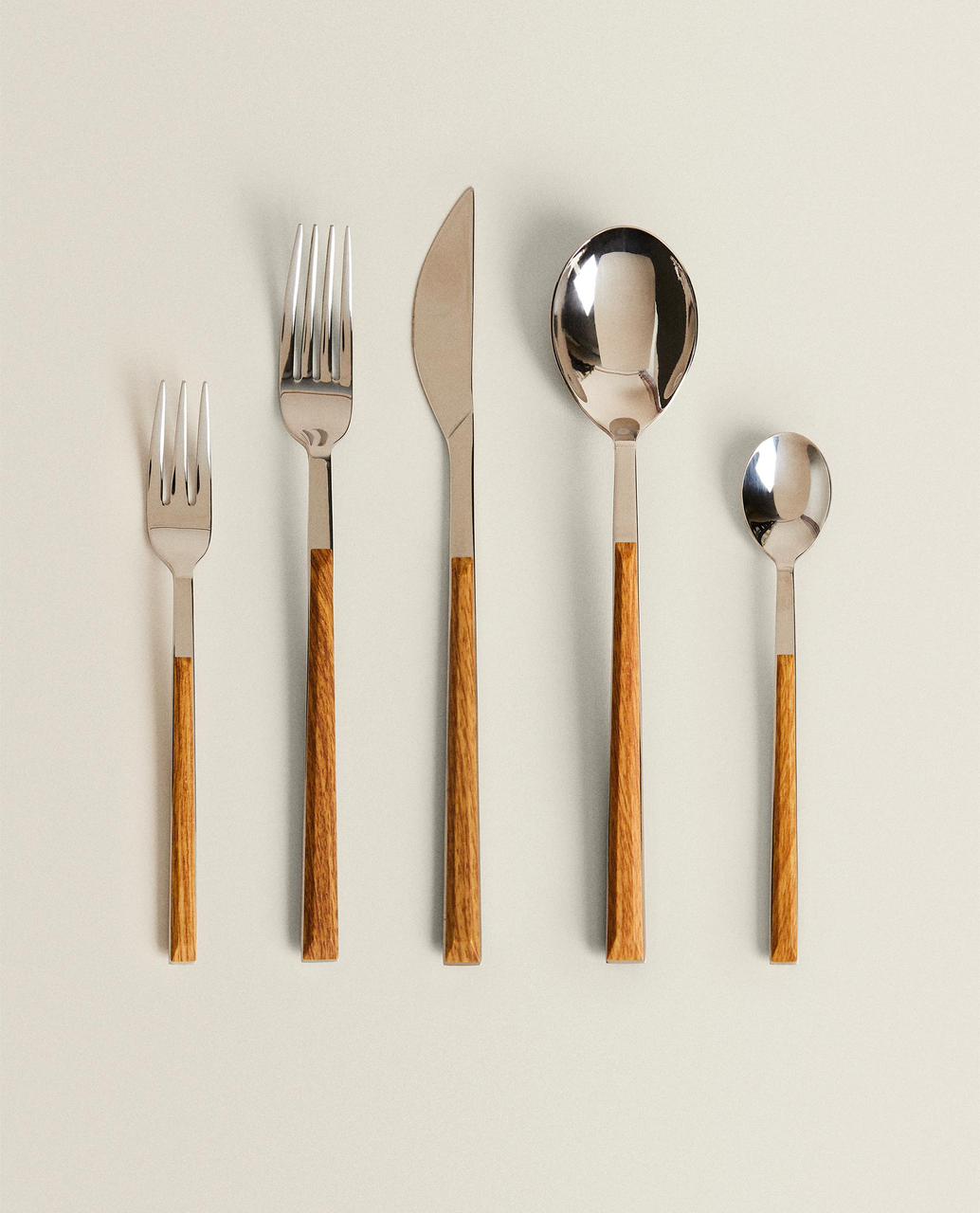 Stainless Steel & Wood Handle Cutlery Set – 30 pcs Modern Dining