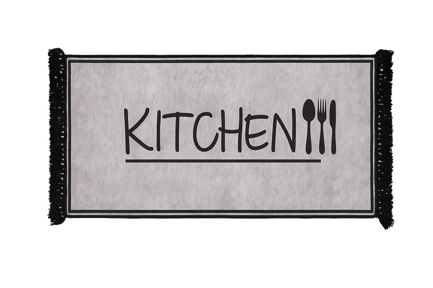 Minimalist Kitchen Mat with Utensil Design – Grey & Black - 120*50